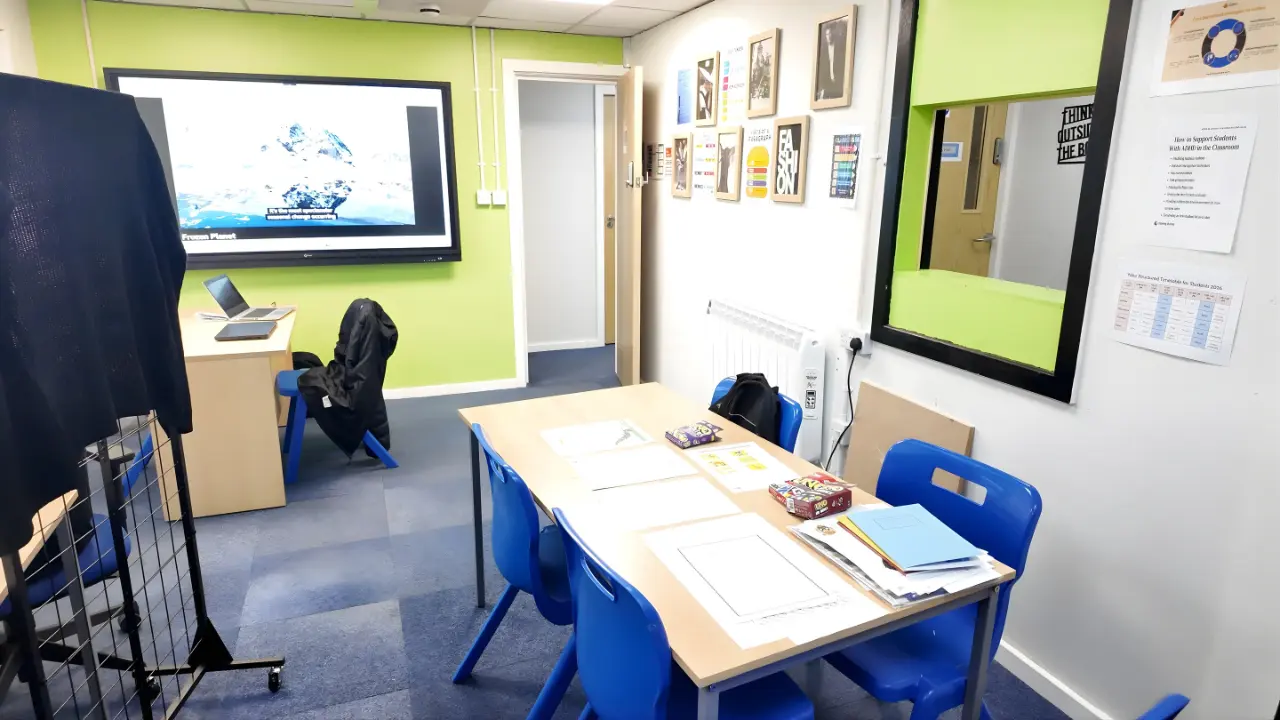 SEND classroom with personalised learning setup and small group support environment