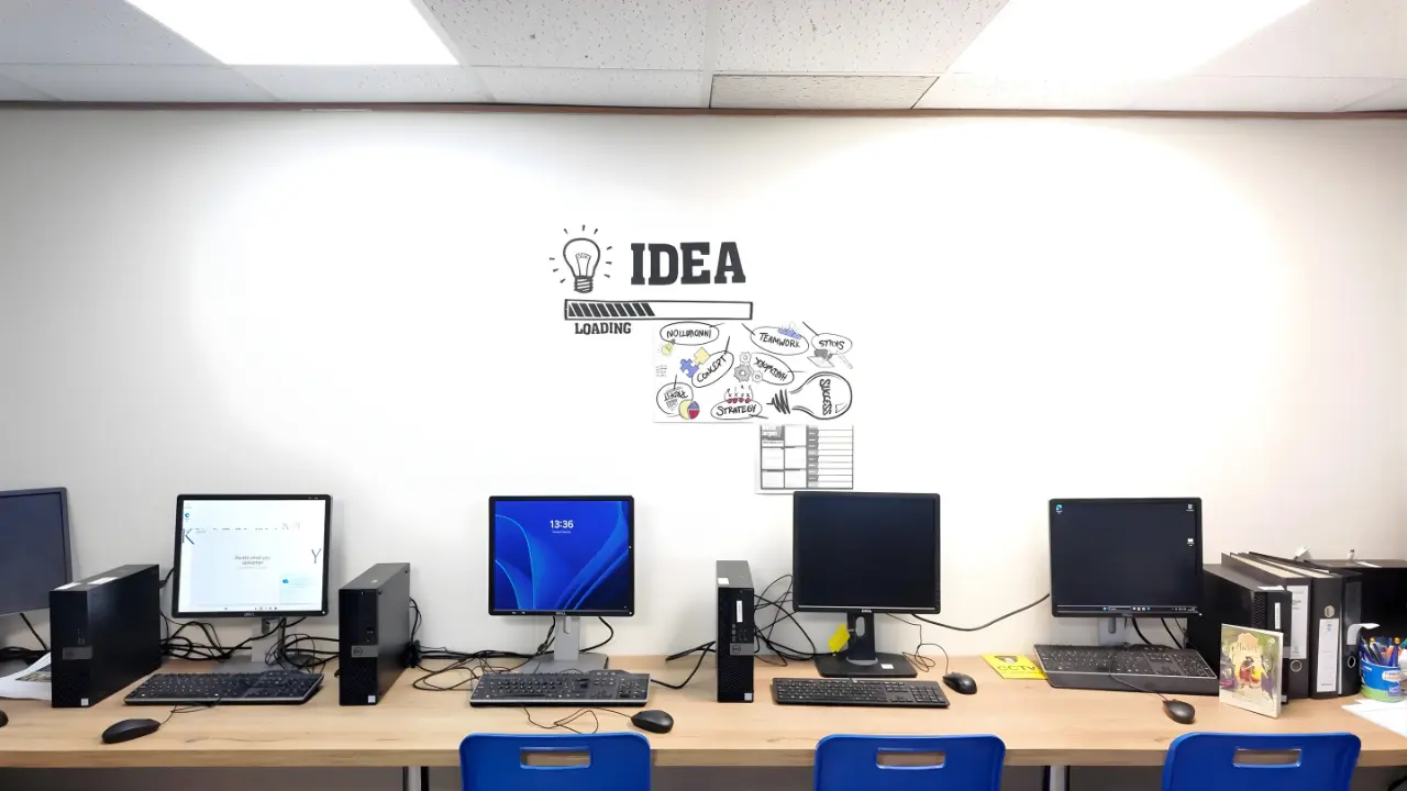 students using desktop computers in a SEND school digital skills lab in Wolverhampton