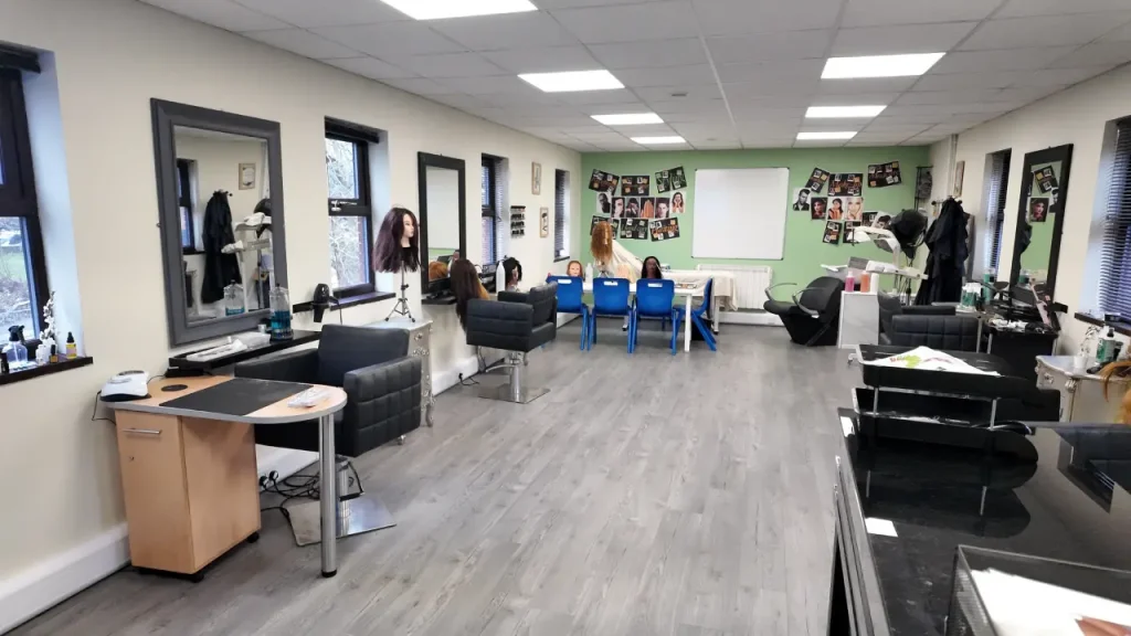 Salon training classroom for vocational SEND learning with hairdressing practice stations